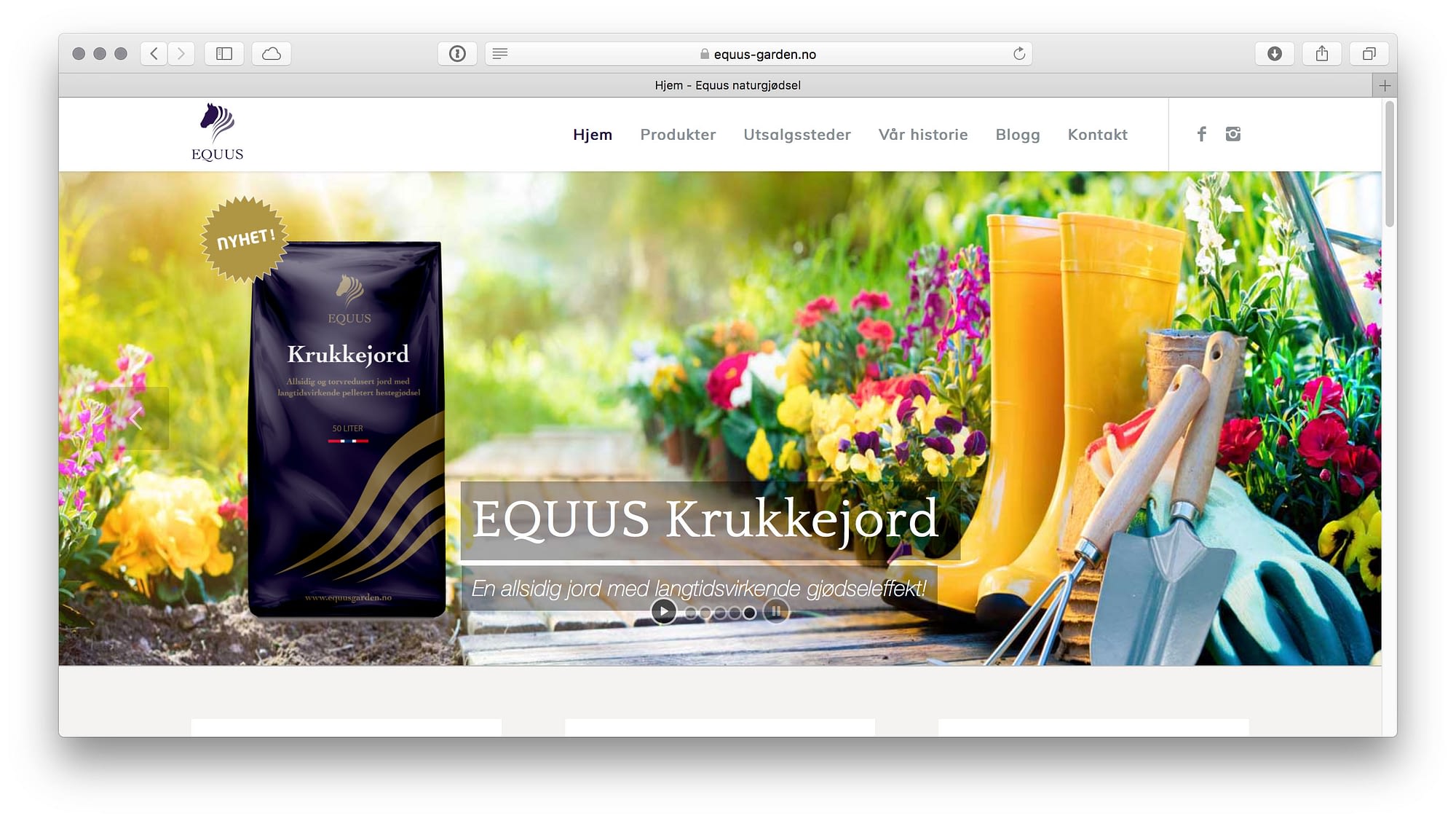 Innovativt produkt i webdesign Equus garden design av nettsted for hage og gjødsel